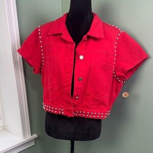 Red Studded Cropped Jacket 2X